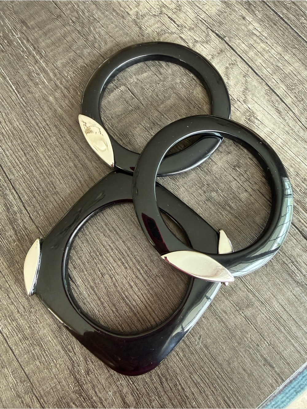 Women's Black Bracelet Set with Silver Accents